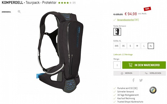 KOMPERDELL - Tourpack - Protektor 94,98€ - 50% gespart