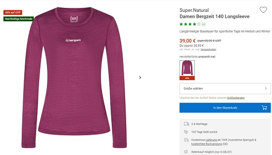 Bergzeit Hammerangebot - Funktionsunterwäsche von Super.Natural (m/w) reduziert