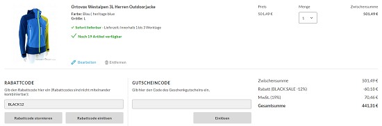 Black Sale - 12% Rabatt auf alles bei sportokay