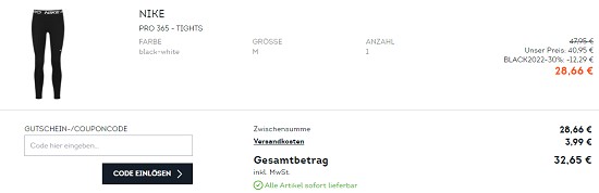 Black Week - 30 % Rabatt auf über 6.000 Artikel bei sportscheck