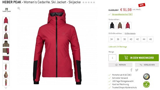 Adventsdeals bei bergfreunde - mind. 55% auf Heber Peak Funktionsunterwäsche & Ski-Kombi