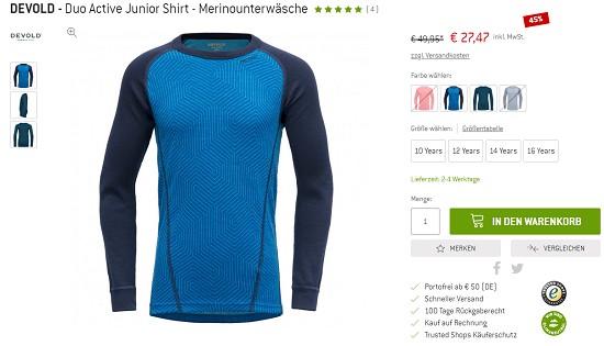 Adventsdeals bei bergfreunde - 45 % auf Devold Merinounterwäsche