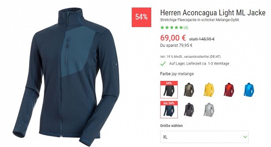 Herren Aconcagua Light ML Jacke 69€ - 54€ gespart