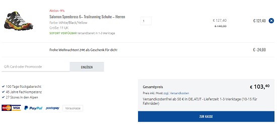 24€ Gutschein ab 100€ Warenwert bei sportler