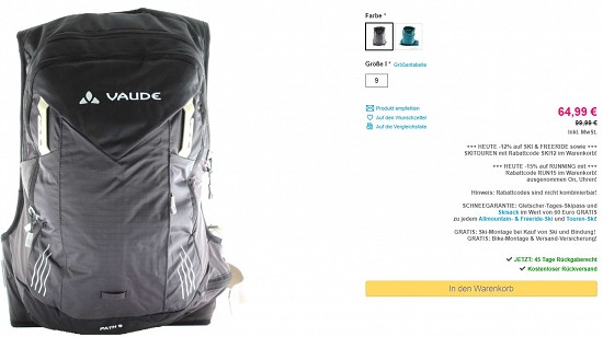 Vaude Vaude Path 9l Bikerucksack 64,99€ - 35% günstiger