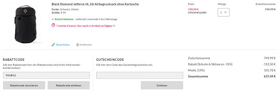 15% extra auf Skitouren-Artikel bei sportokay