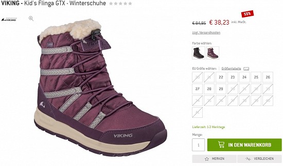 VIKING - Kid's Flinga GTX - Winterschuhe 38,23€ - 55% günstiger