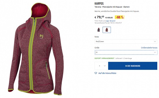 Ausgewählte Bekleidung von Karpos bis zu 60% reduziert bei sportler