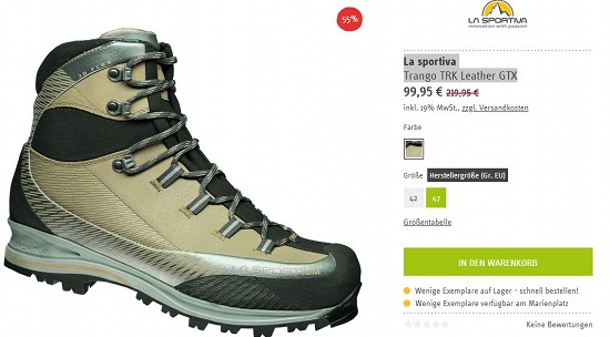 La sportiva Trango TRK Leather GTX 99,95€ - 55% reduziert