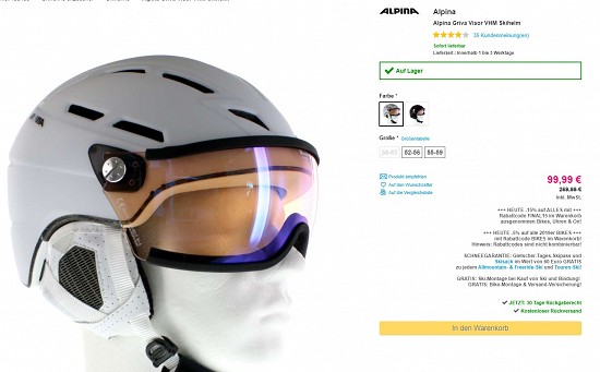 Alpina Griva Visor VHM Skihelm 99,99€ - 63% billiger
