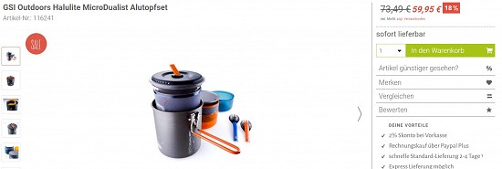 GSI Outdoors Halulite MicroDualist Alutopfset 59,95€ - 18% günstiger