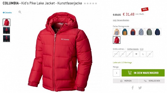Columbia - Kid's Pike Lake Jacket - Kunstfaserjacke 31,48€ - 65% günstiger