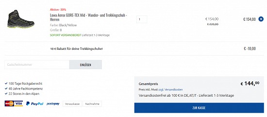 10€ Rabatt auf Trekkingschuhe ab 100€ Warenwert bei sportler