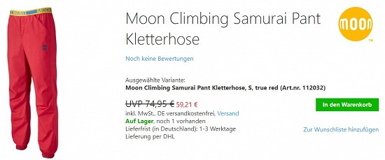 Moon Climbing Samurai Pant Kletterhose 59,21€ - 21% gespart