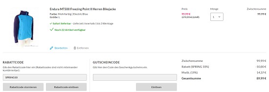 Endura bis zu 60% reduziert bei sportokay