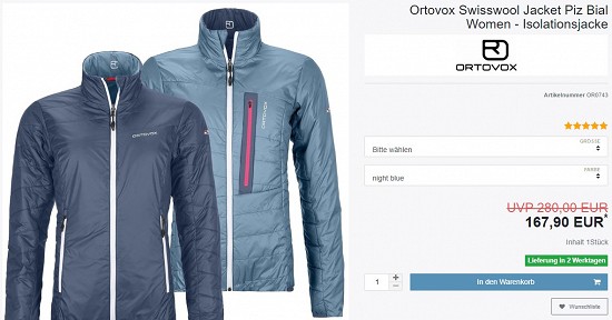 Ortovox Swisswool Jacket Piz Bial Women - Isolationsjacke 167,90€ - 40% reduziert