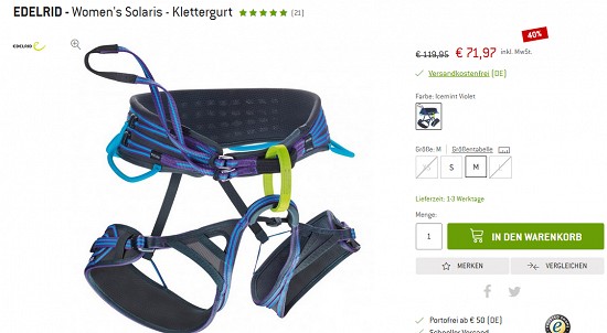 Alles rund um´s Klettern im Outlet von bergfreunde bis zu 65% reduziert