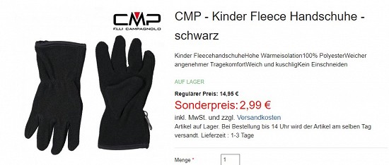 CMP - Kinder Fleece Handschuhe - schwarz 2,99€ - 80% günstiger