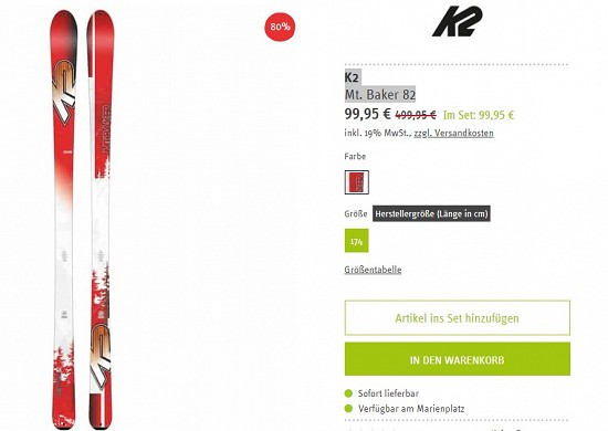 K2 Mt. Baker 82 für 99,95€ - 80% günstiger