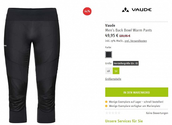 Vaude Men's Back Bowl Warm Pants 49,95€ - 64% reduziert