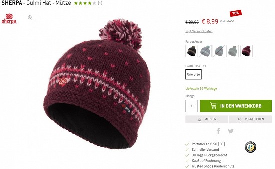 Sherpa - Gulmi Hat - Mütze 8,99€ - 70% billiger