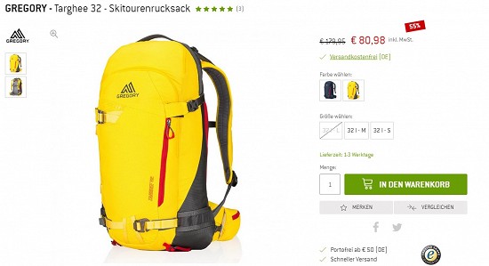 Gregory - Targhee 32 - Skitourenrucksack 80,98€ - 55% gespart
