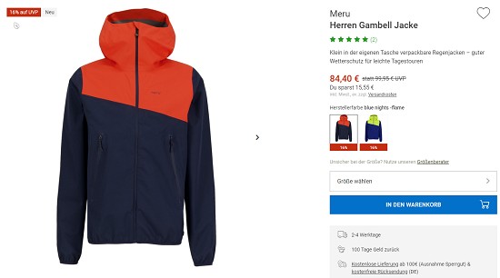 Mind. 15 % Rabatt auf Regenjacken und -hosen bei bergzeit