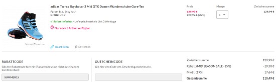 Terrex bis zu 43% reduziert bei sportokay