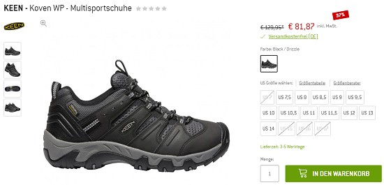 Bergfreunde Preisgrounder: 37% auf Keen Wander- & Multisportschuhe