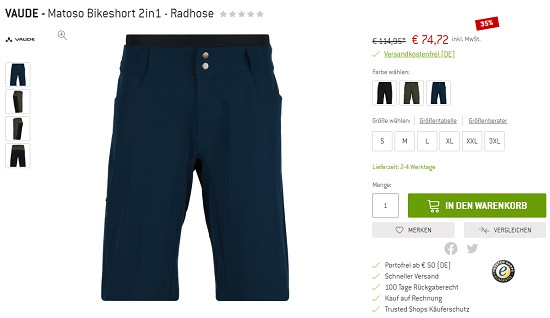 Bergfreunde Preisgrounder: bis zu 50% auf Vaude Funktionsshirt & Radhose