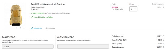 40% Rabatt auf ausgewählte Bikedeals von Evoc bei sportokay