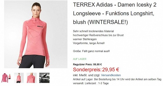 Adidas Terrex - Damen Icesky 2 Longsleeve 29,95€ - 70% günstiger