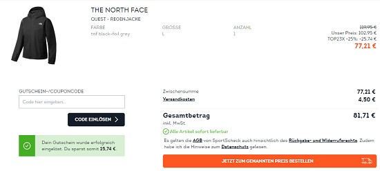 Bis zu 30% im Sale & zusätzlich -25% on top auf reduzierte Kleidung bei sportscheck