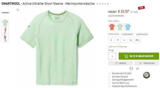 Bergfreunde Preisgrounder: 45% auf Merino Shirts von Smartwool