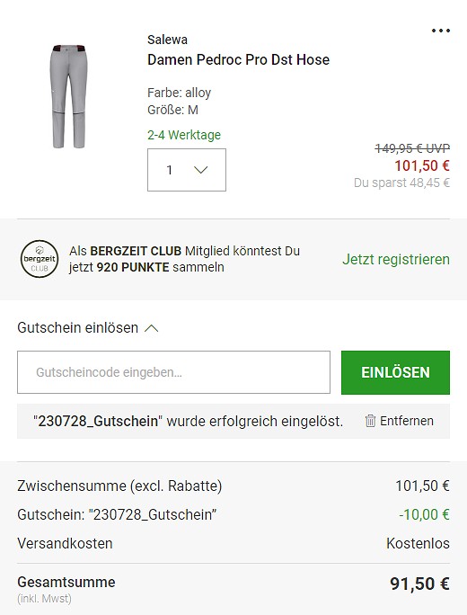 10€ Extra-Rabatt im Super Sommer Sale von bergzeit.de