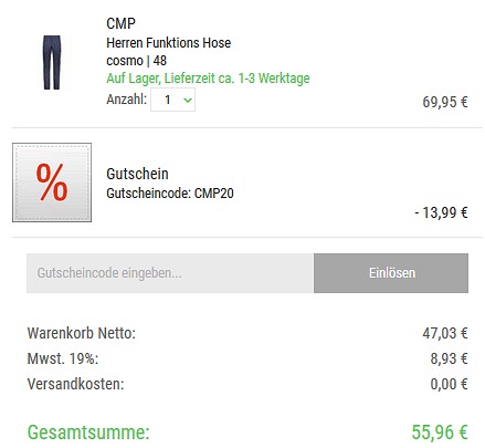 Nur noch heute! 20% Rabatt auf aktuelle Ware von CMP bei bergzeit