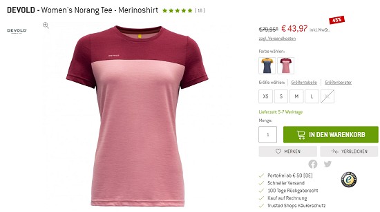 Bergfreunde Preisgrounder: 45% auf Merinoshirts von Devold