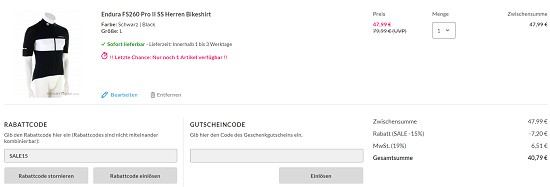 Endura bis zu 60% reduziert bei sportokay