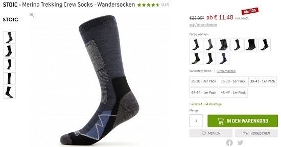 Bergfreunde Preisgrounder:60% auf Merinosocken von Stoic