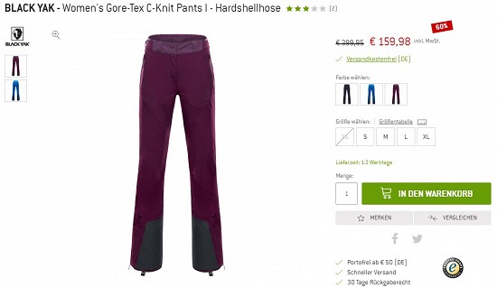 Black Yak - Women's Gore-Tex C-Knit Pants I - Hardshellhose 159,98€ - 60% reduziert